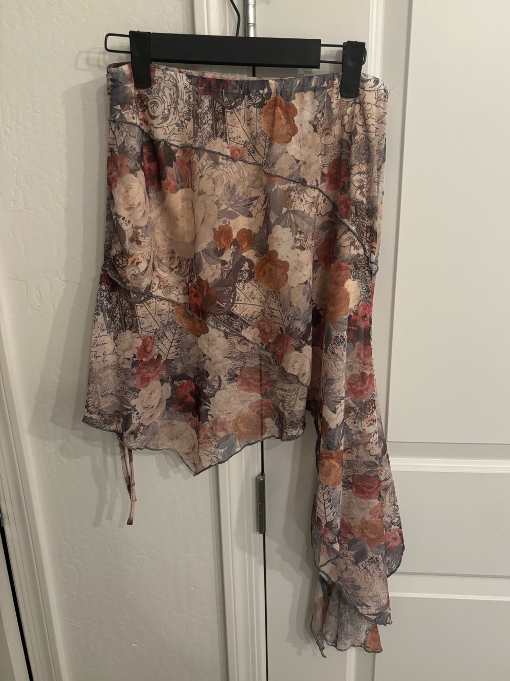 Floral UO Asymmetric Chiffon Skirt - Taupe Rose Print